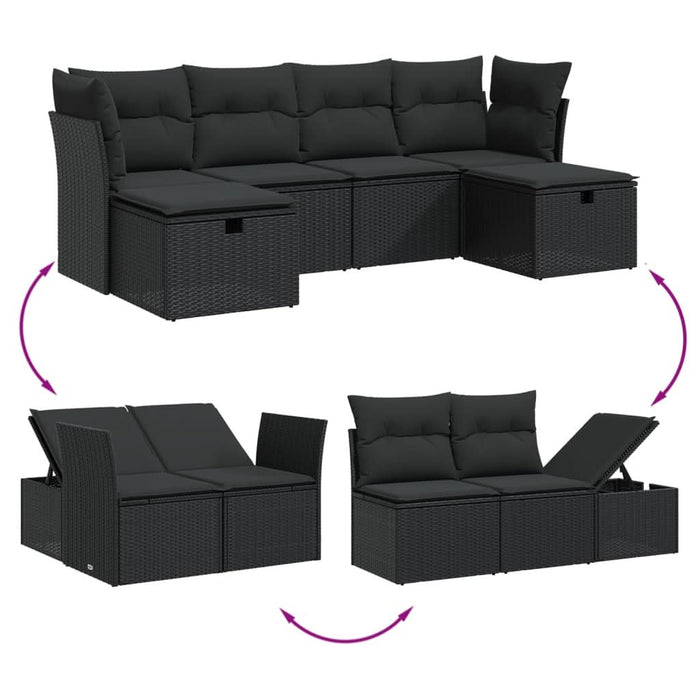 Set mobilier de grădină cu perne, 6 piese, negru, poliratan - WALTI WALTI