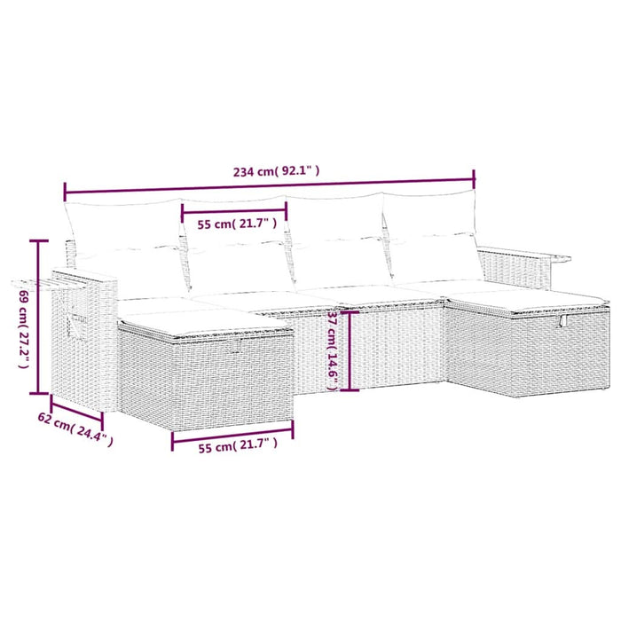 Set mobilier de grădină cu perne, 6 piese, negru, poliratan - WALTI WALTI