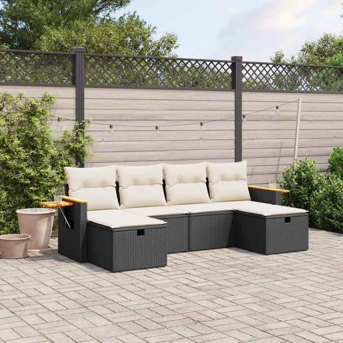 Set mobilier de grădină cu perne, 6 piese, negru, poliratan - WALTI WALTI