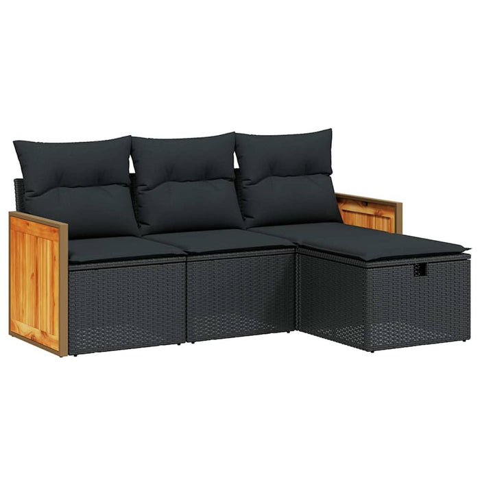 Set mobilier de grădină cu perne, 4 piese, negru, poliratan - WALTI WALTI