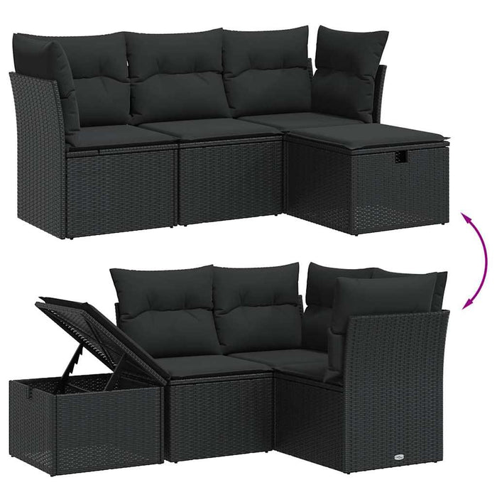 Set mobilier de grădină cu perne, 4 piese, negru, poliratan - WALTI WALTI