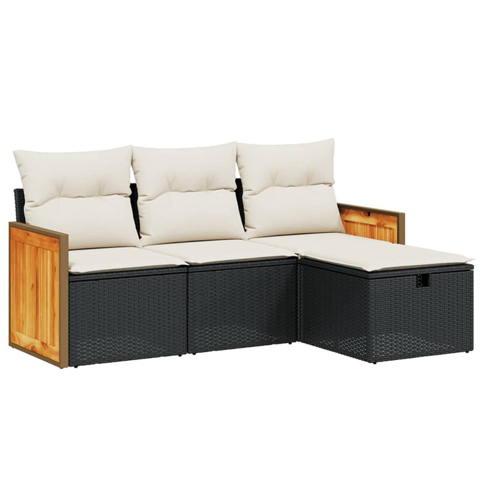 Set mobilier de grădină cu perne, 4 piese, negru, poliratan - WALTI WALTI