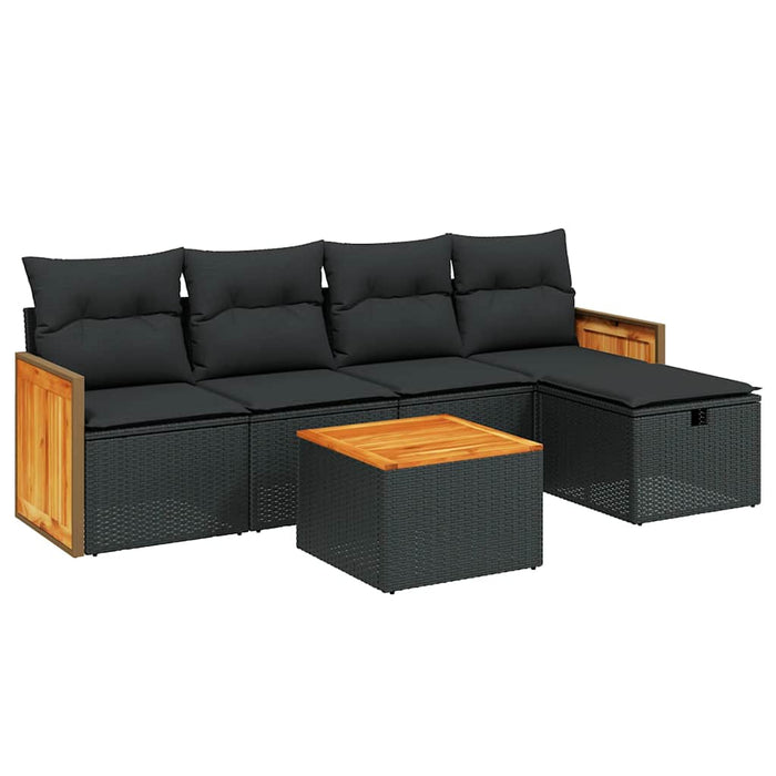 Set mobilier de grădină cu perne, 6 piese, negru, poliratan WALTI