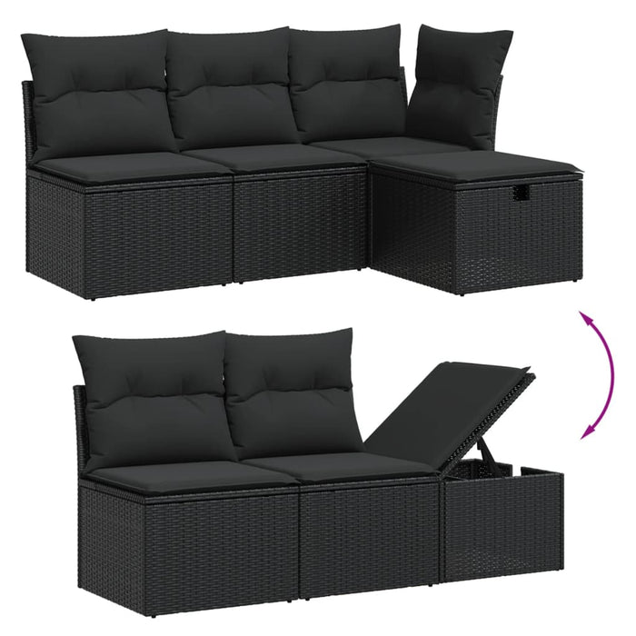 Set mobilier de grădină cu perne, 6 piese, negru, poliratan WALTI
