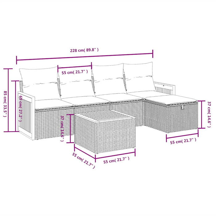 Set mobilier de grădină cu perne, 6 piese, negru, poliratan WALTI