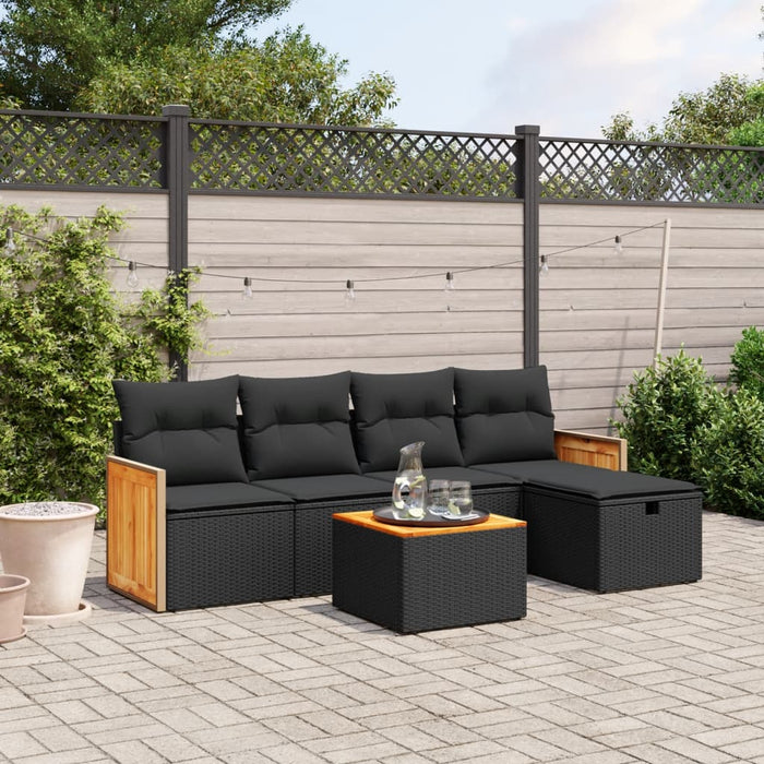 Set mobilier de grădină cu perne, 6 piese, negru, poliratan WALTI