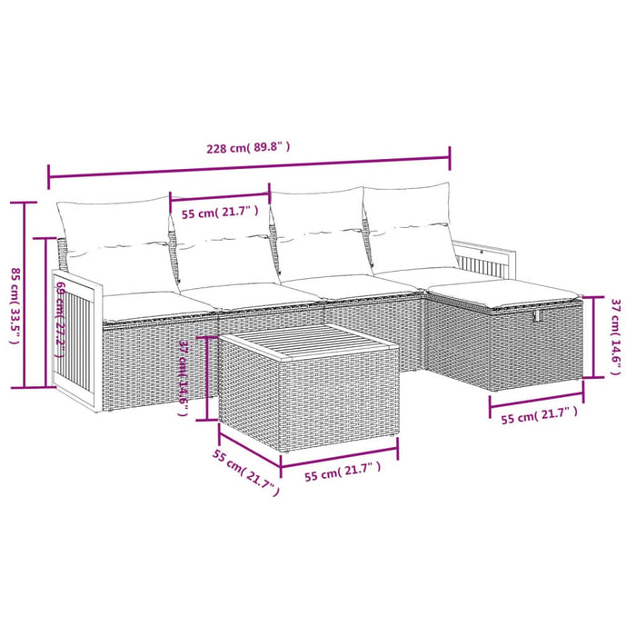 Set mobilier grădină cu perne, 6 piese, gri, poliratan - WALTI WALTI