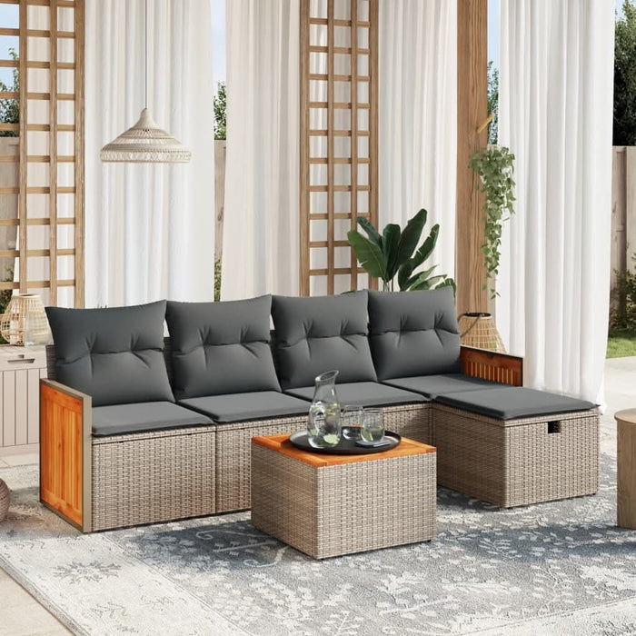 Set mobilier grădină cu perne, 6 piese, gri, poliratan WALTI