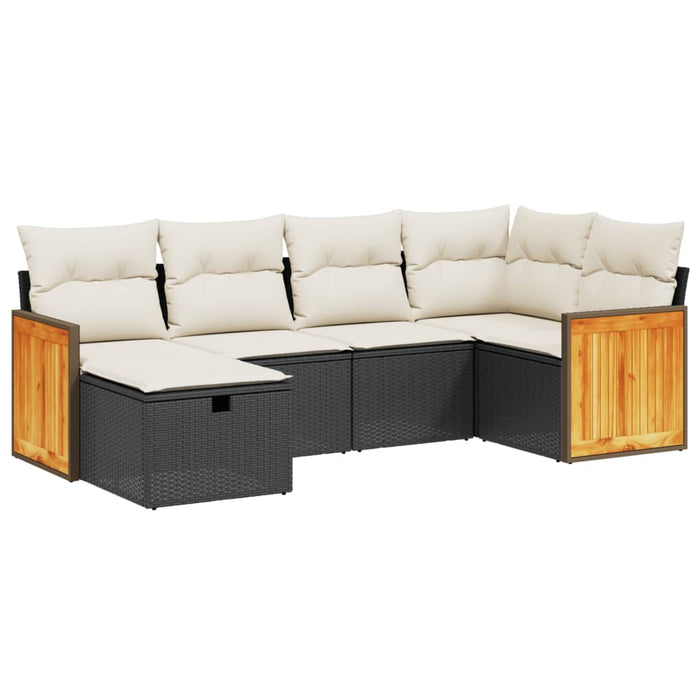 Set mobilier de grădină cu perne, 6 piese, negru, poliratan WALTI
