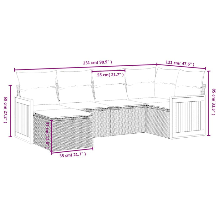 Set mobilier de grădină cu perne, 6 piese, negru, poliratan WALTI