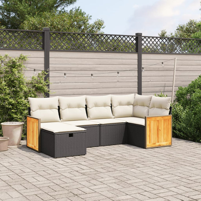 Set mobilier de grădină cu perne, 6 piese, negru, poliratan WALTI