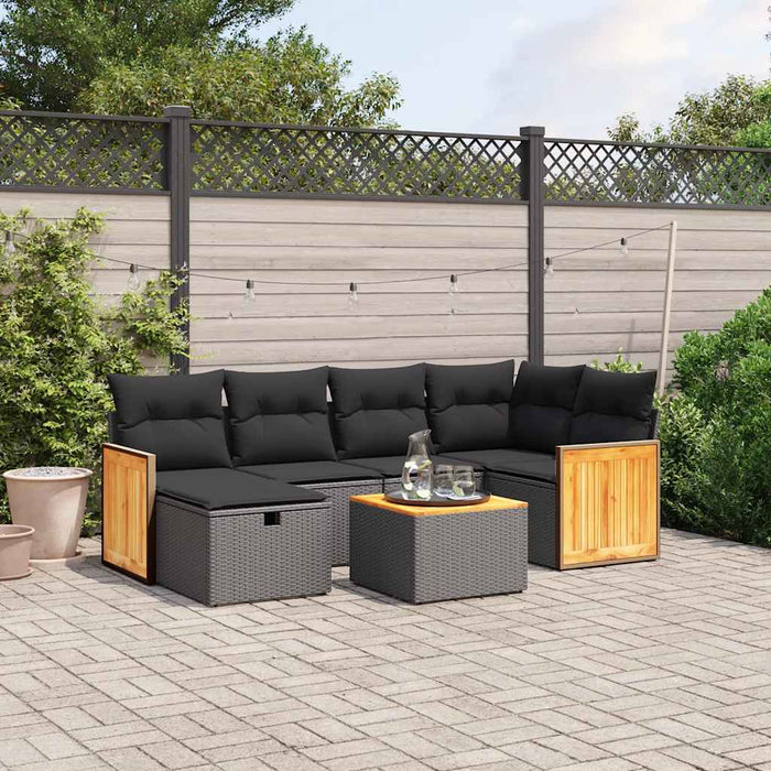 Set canapele de grădină cu perne, 7 piese, negru, poliratan - WALTI WALTI