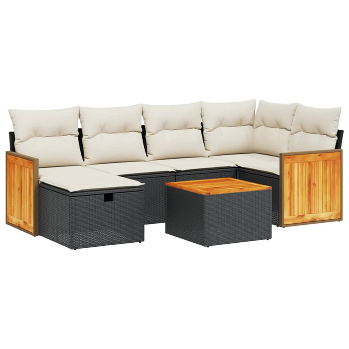 Set canapele de grădină cu perne, 7 piese, negru, poliratan WALTI