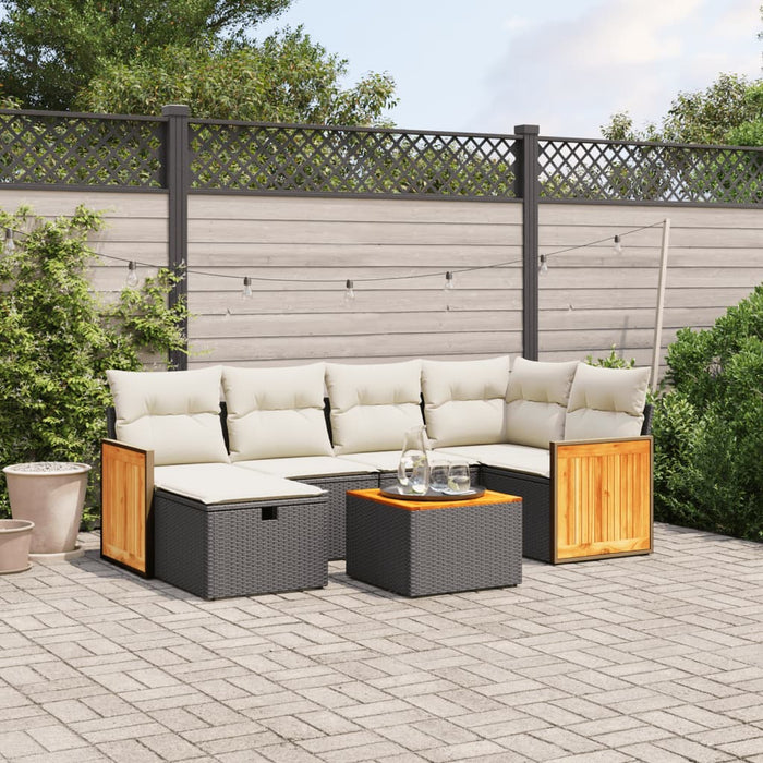 Set canapele de grădină cu perne, 7 piese, negru, poliratan WALTI