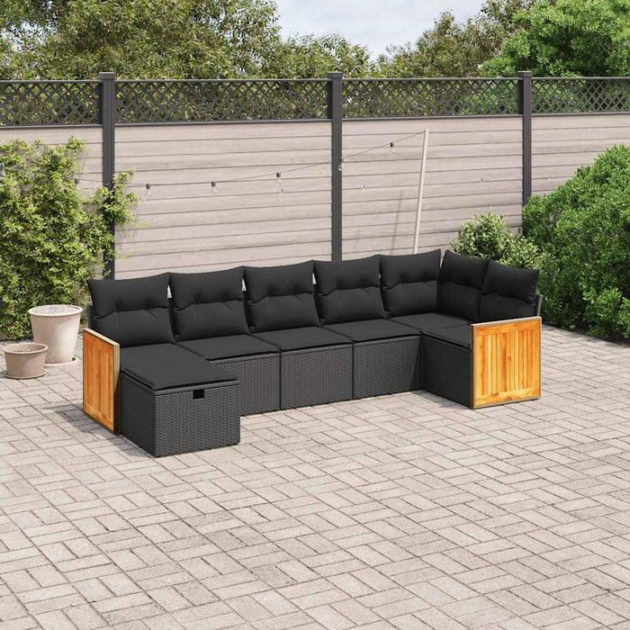 Set canapele de grădină cu perne, 7 piese, negru, poliratan - WALTI WALTI