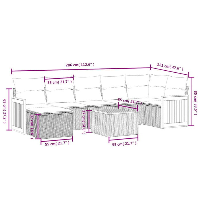 Set mobilier de grădină cu perne, 8 piese, negru, poliratan - WALTI WALTI