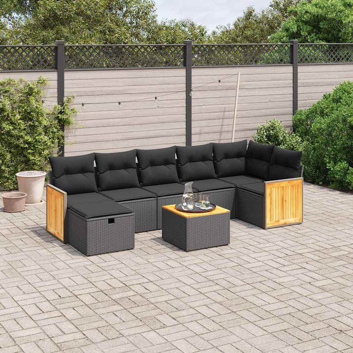 Set mobilier de grădină cu perne, 8 piese, negru, poliratan - WALTI WALTI