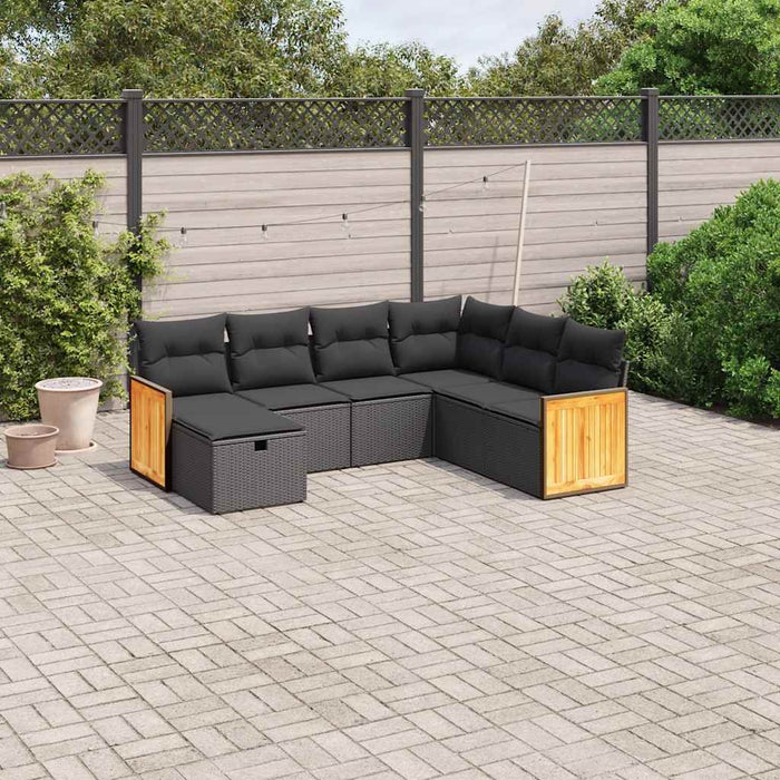 Set canapele de grădină cu perne, 7 piese, negru, poliratan - WALTI WALTI
