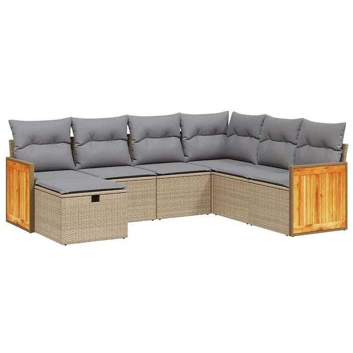 Set canapele de grădină, 7 piese, cu perne, bej, poliratan WALTI