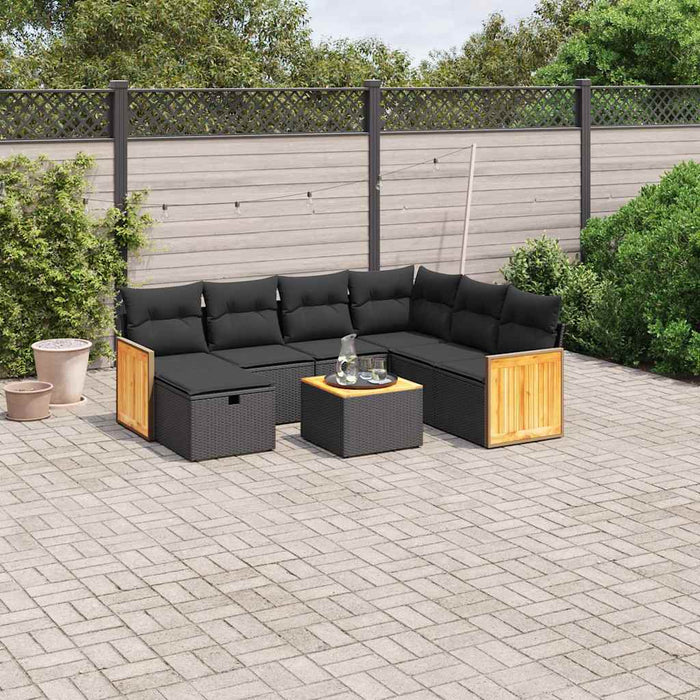 Set mobilier de grădină cu perne, 8 piese, negru, poliratan - WALTI WALTI