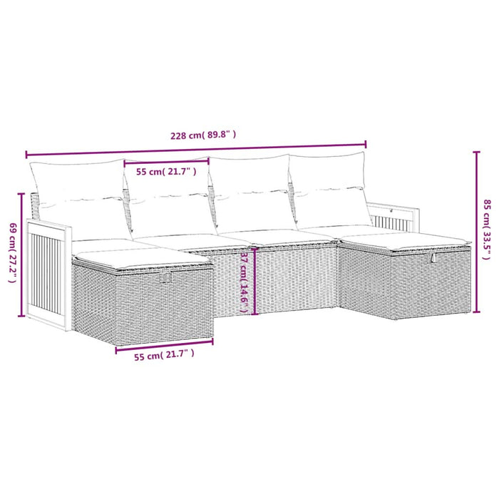 Set mobilier de grădină cu perne, 6 piese, negru, poliratan - WALTI WALTI