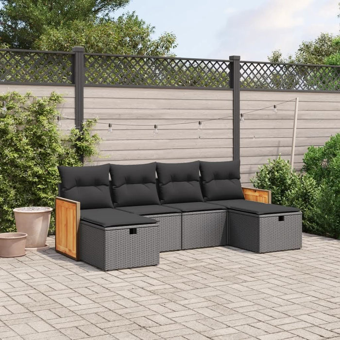 Set mobilier de grădină cu perne, 6 piese, negru, poliratan - WALTI WALTI