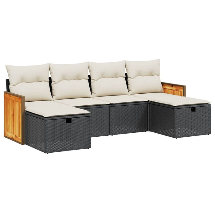 Set mobilier de grădină cu perne, 6 piese, negru, poliratan - WALTI WALTI