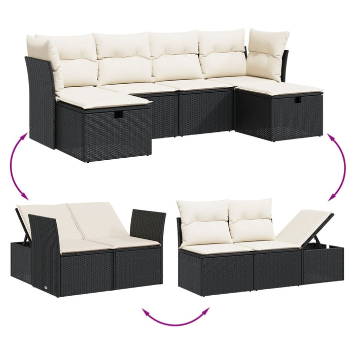 Set mobilier de grădină cu perne, 6 piese, negru, poliratan - WALTI WALTI