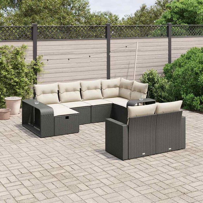 Set canapele de grădină cu perne, 10 piese, negru, poliratan WALTI
