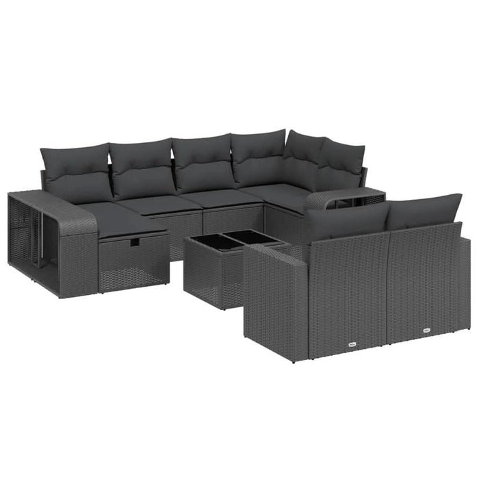Set canapele de grădină cu perne, 11 piese, negru, poliratan - WALTI WALTI