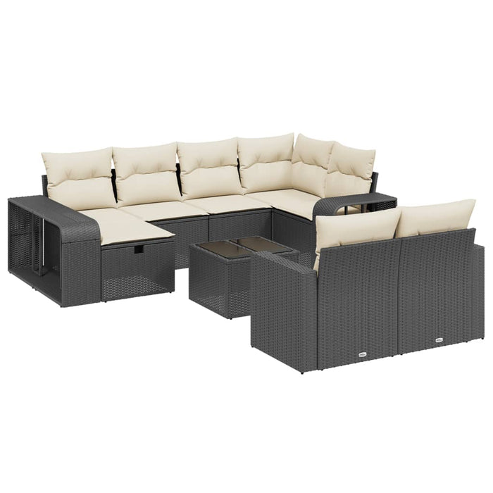 Set canapele de grădină cu perne, 11 piese, negru, poliratan WALTI