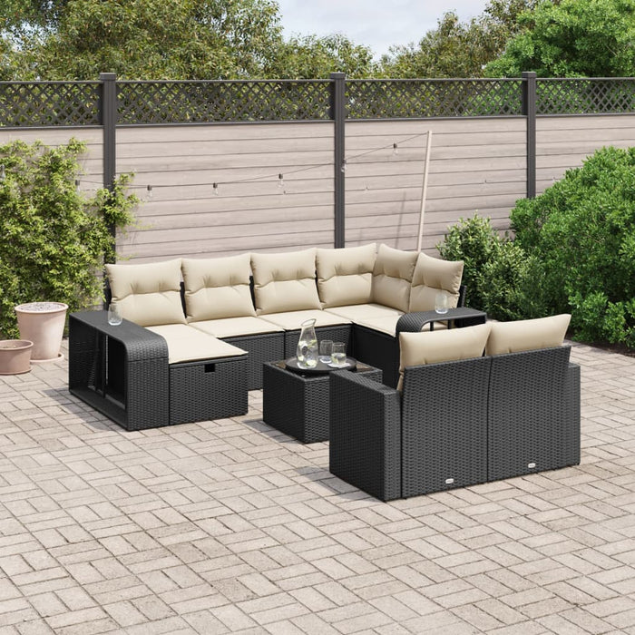 Set canapele de grădină cu perne, 11 piese, negru, poliratan WALTI