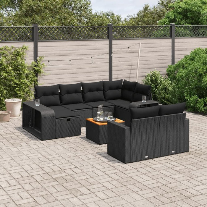Set canapele de grădină cu perne, 11 piese, negru, poliratan - WALTI WALTI