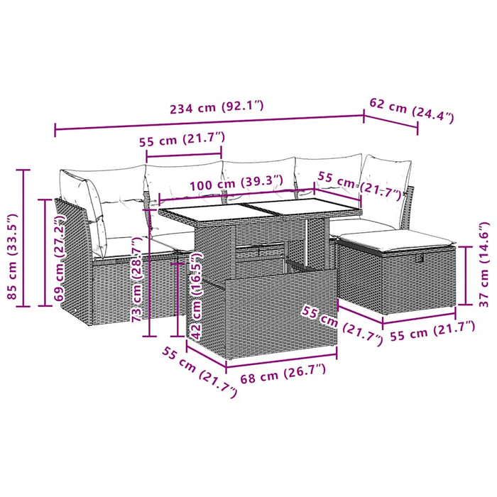 Set mobilier de grădină cu perne, 6 piese, negru, poliratan - WALTI WALTI