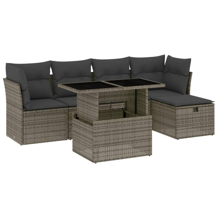 Set mobilier grădină cu perne, 6 piese, gri, poliratan WALTI