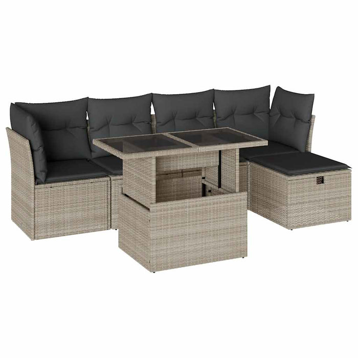 Set canapele de grădină cu perne, 6 piese gri deschis poliratan WALTI
