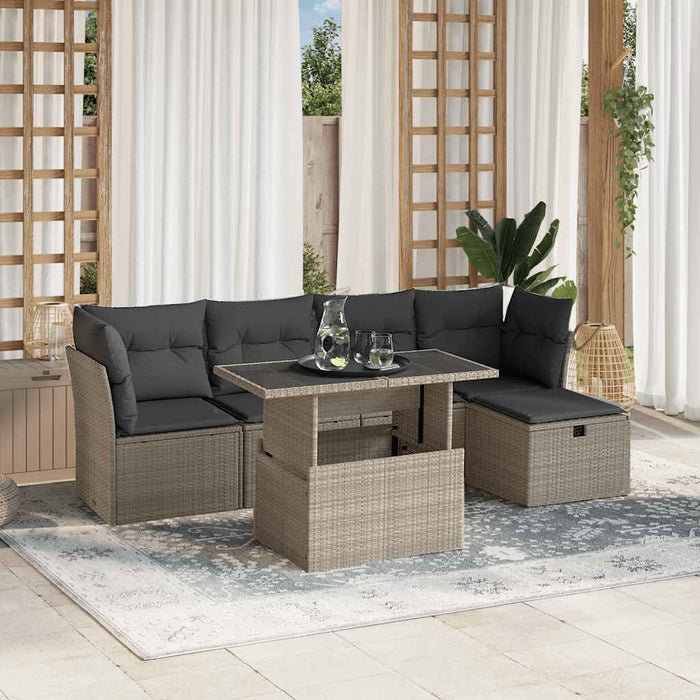 Set canapele de grădină cu perne, 6 piese gri deschis poliratan WALTI