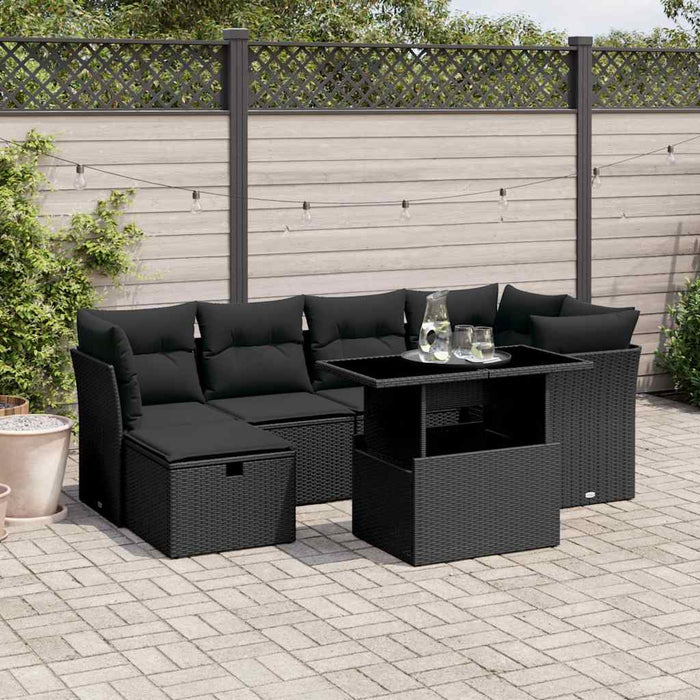 Set canapele de grădină cu perne, 7 piese, negru, poliratan - WALTI WALTI