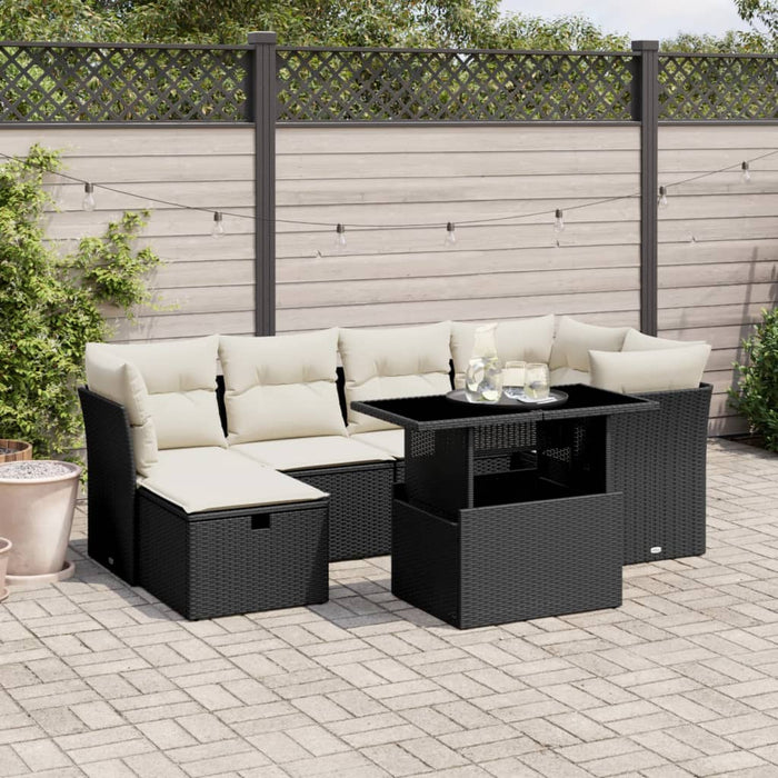 Set canapele de grădină cu perne, 7 piese, negru, poliratan WALTI