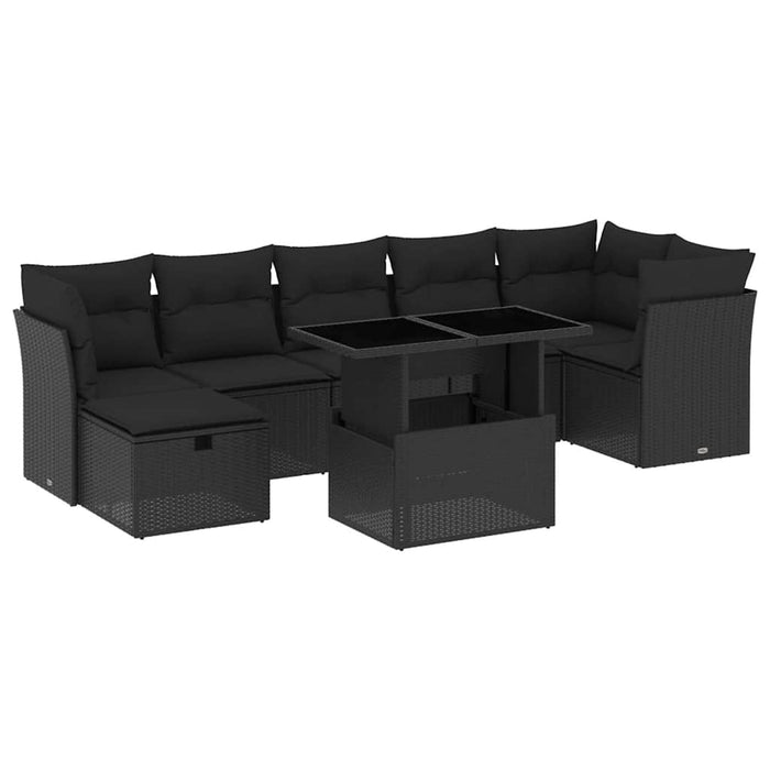 Set mobilier de grădină cu perne, 8 piese, negru, poliratan - WALTI WALTI