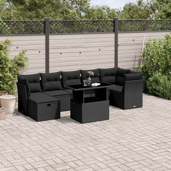 Set mobilier de grădină cu perne, 8 piese, negru, poliratan - WALTI WALTI