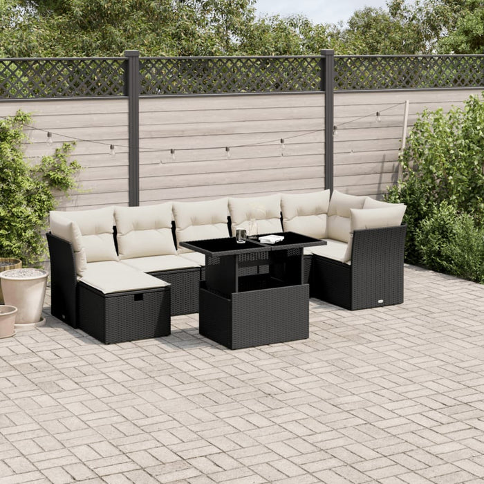 Set mobilier de grădină cu perne, 8 piese, negru, poliratan - WALTI WALTI