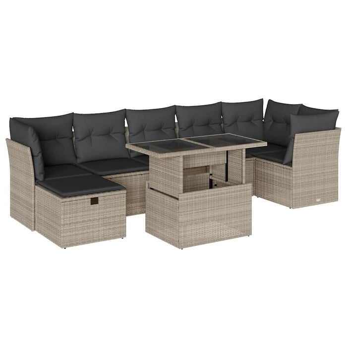 Set mobilier de grădină cu perne, 8 piese gri deschis poliratan - WALTI WALTI