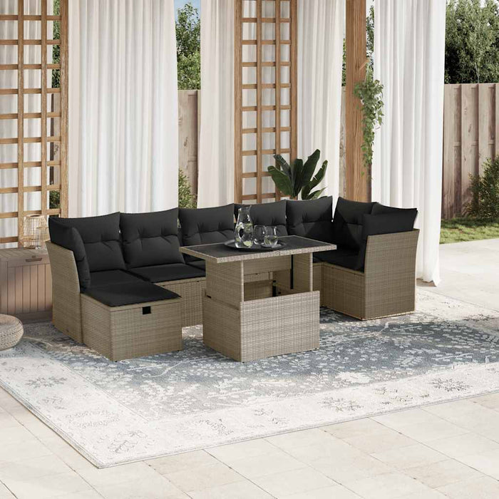 Set mobilier de grădină cu perne, 8 piese gri deschis poliratan - WALTI WALTI
