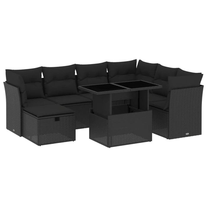 Set mobilier de grădină cu perne, 8 piese, negru, poliratan - WALTI WALTI