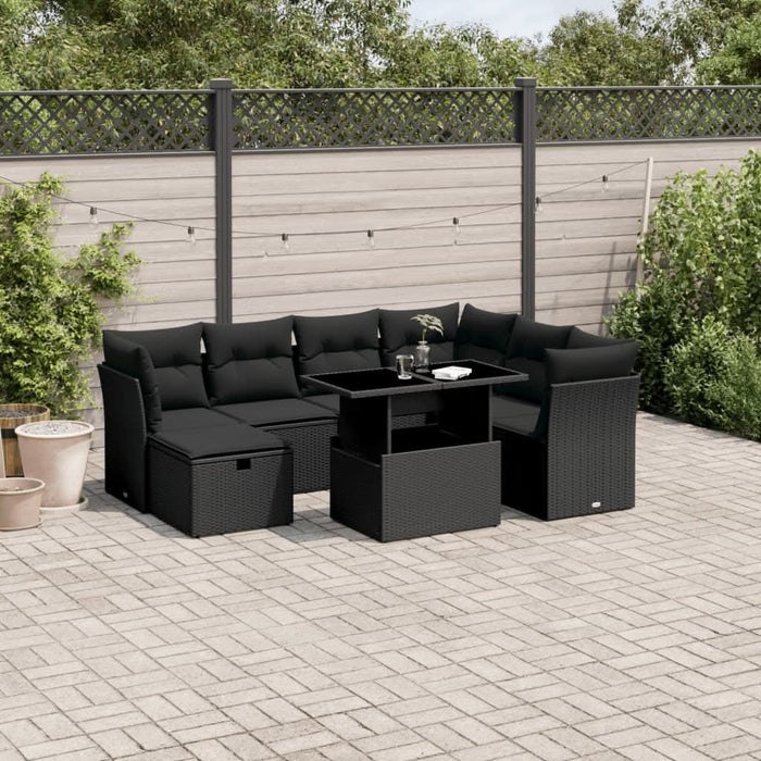 Set mobilier de grădină cu perne, 8 piese, negru, poliratan - WALTI WALTI