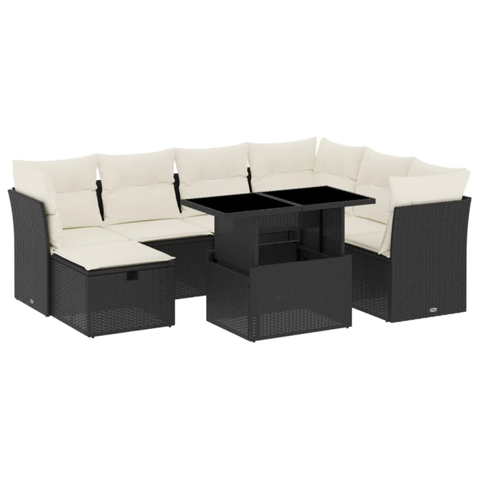 Set mobilier de grădină cu perne, 8 piese, negru, poliratan - WALTI WALTI
