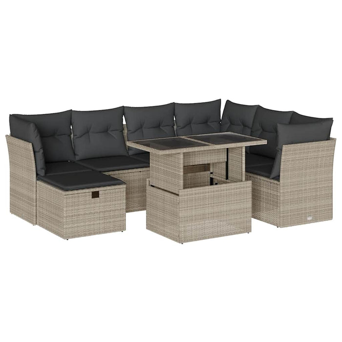 Set mobilier de grădină cu perne, 8 piese gri deschis poliratan - WALTI WALTI