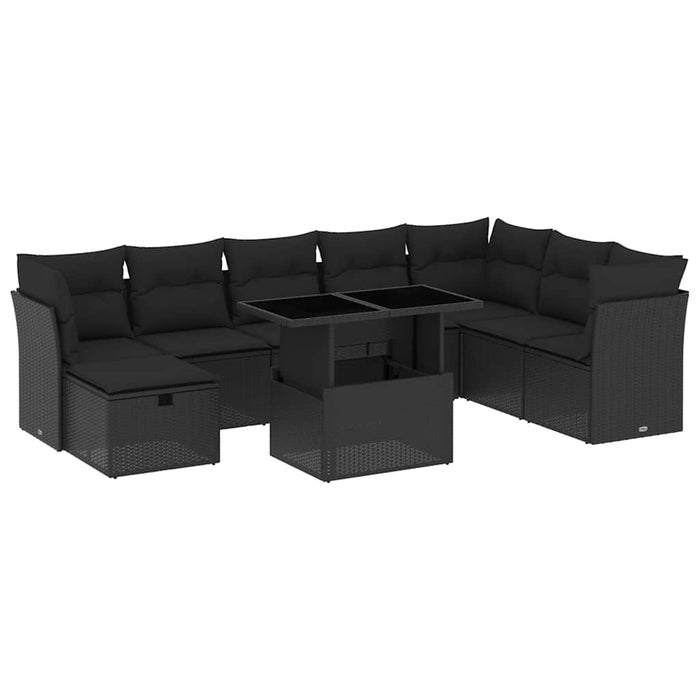 Set mobilier de grădină cu perne, 9 piese, negru, poliratan - WALTI WALTI