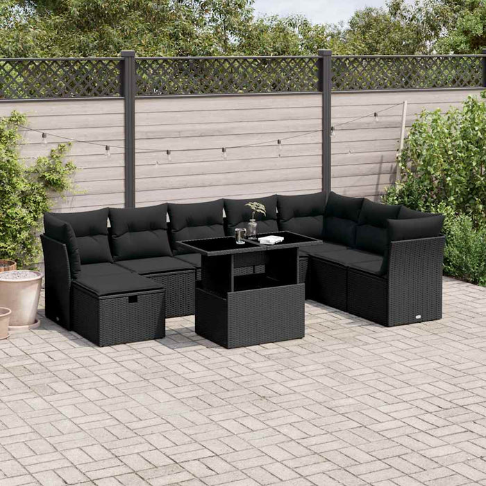 Set mobilier de grădină cu perne, 9 piese, negru, poliratan - WALTI WALTI
